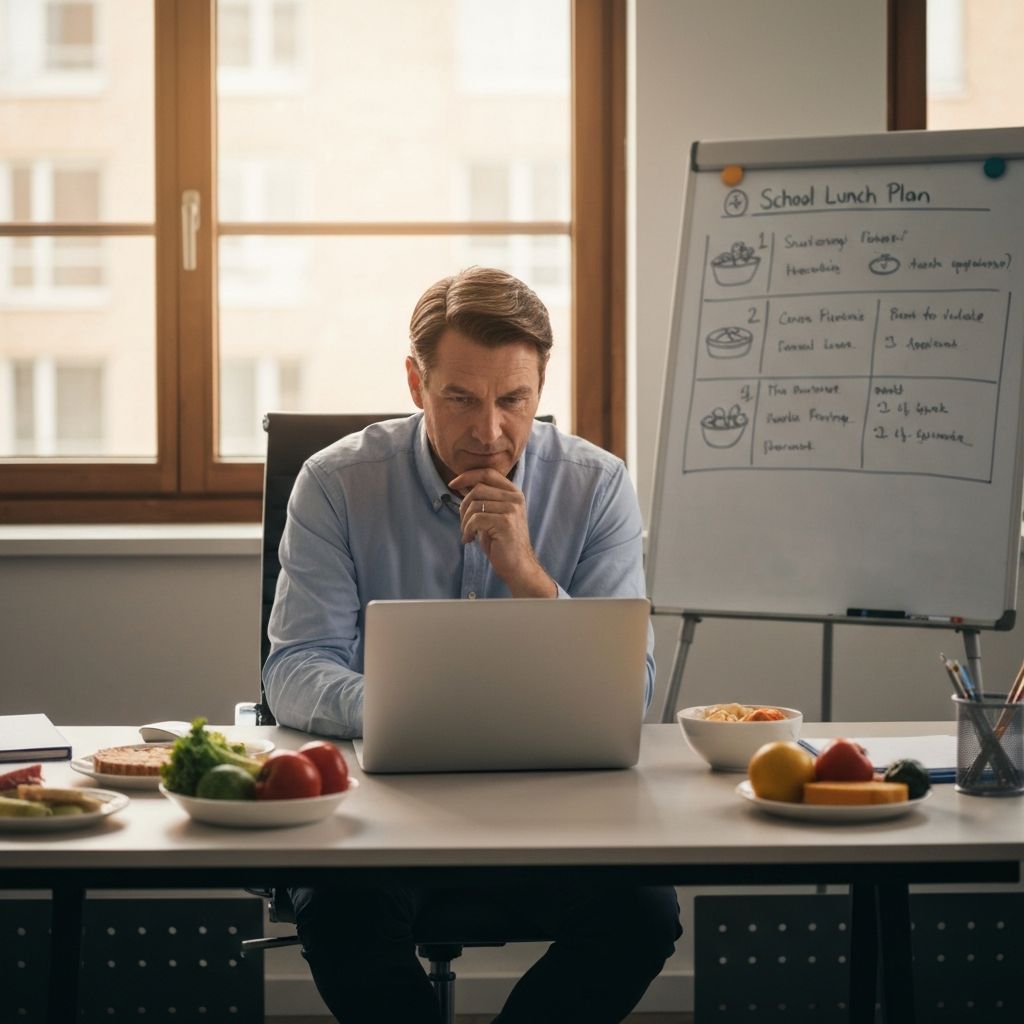 School administrator planning a lunch program at their desk